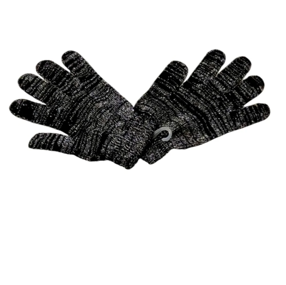 Reflective Womens Mens Knitted Cuffed Metallic Warm Beanie Hat and Winter Gloves